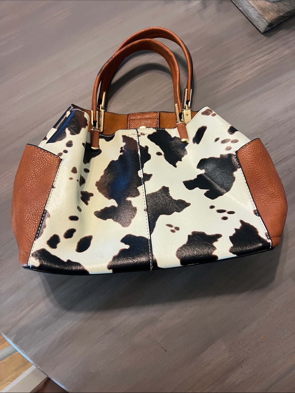 Selling for a friend: Brown & Black Cow Print Satchel Handbag